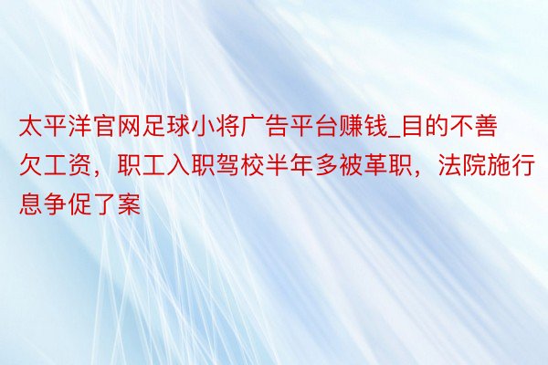 太平洋官网足球小将广告平台赚钱_目的不善欠工资，职工入职驾校半年多被革职，法院施行息争促了案