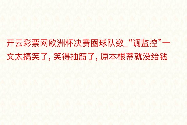 开云彩票网欧洲杯决赛圈球队数_“调监控”一文太搞笑了, 笑得抽筋了, 原本根蒂就没给钱